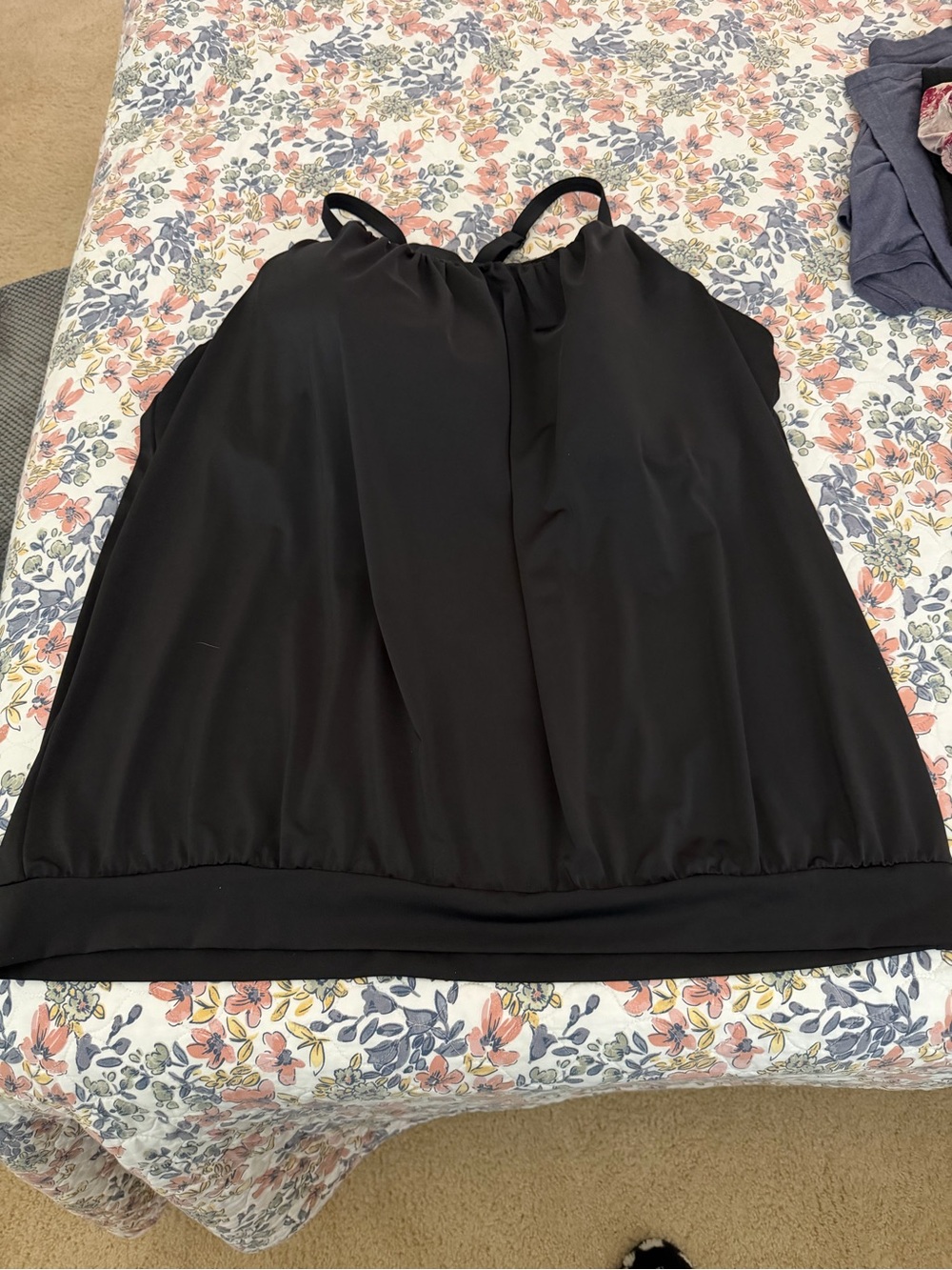 Cacique Black No-Wire Blouson Tankini Swim Top with Adjustable Straps